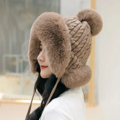 Knitted Pompom Earflap Hat - Image 4