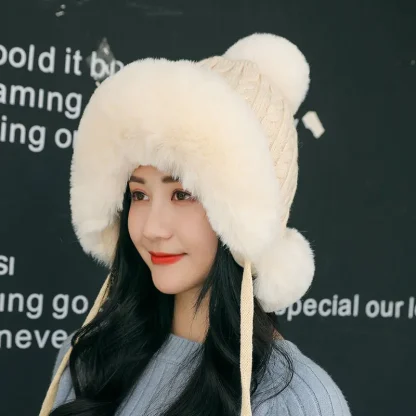 Knitted Pompom Earflap Hat - Image 5