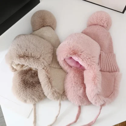 Knitted Trapper Hats with Chin Straps