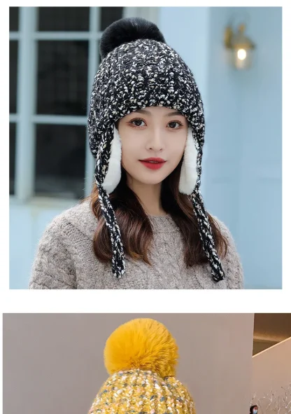 Cozy Knit Pom-Pom Earflap Hat - Image 2