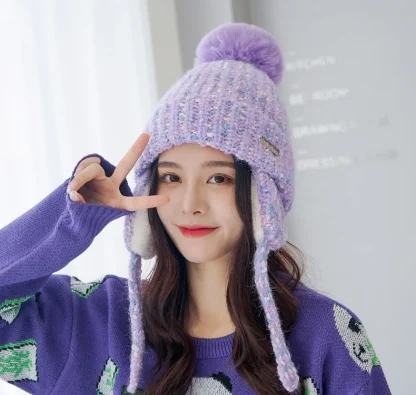 Cozy Knit Pom-Pom Earflap Hat - Image 3